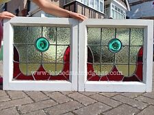 TWO leaded light stained glass windows. A1568d. DELIVERY POSSIBLE!