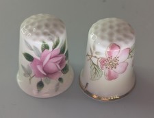 Vintage 2x FLOWERED Thimble Bone China England Used