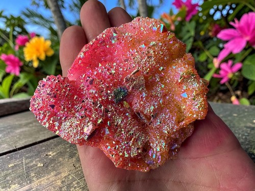 Pink aura quartz cluster - pink,