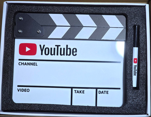 Youtube clapboard and pen - and,