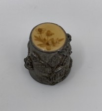 Beautiful vintage pewter thimble with pressed flowers