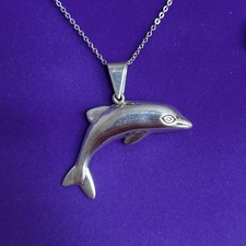 925 Sterling Silver Necklace Dolphin Hollow Pendant 18 Inch Chain 5g