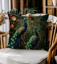 Peacocks Floral CUSHION COVER 45 X 45 CM Tropical Bird Theme Room Any Decor  BN