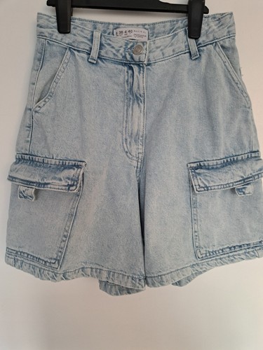 Womens blue denim cargo shorts