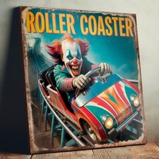 Roller Coaster Fun Fair Ride Sign – Vintage Style Creepy Clown Funfair Panel