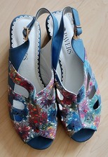 Pavers ladies sandals size 7 blue colour splash wedge heel sling back