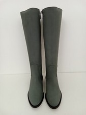 DUO Women's Knee High Boots Fog Grey Henrietta Leather Block Heel Zip New F1