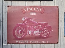 Vincent HRD Motorbike Metal Sign Vintage Retro Garage Shed Red