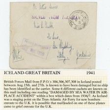 P85/06/RC ICELAND 1941 FPO 304 “SALVAGED FROM THE SEA” SHIP WRECK TO UK