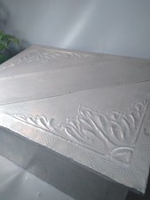 Edwardian antique hammered silver metal shoe box storage wooden metal covered