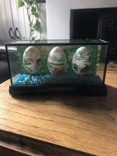Original Chinese Hand-painted Eggs X 3  in Glass Case Vintage / Antique