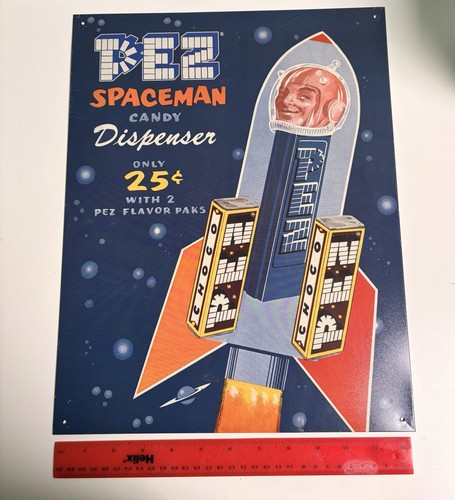 Pez spaceman metal sign - pez, retro