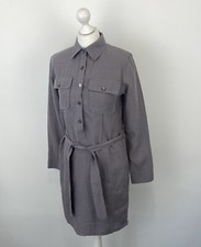 Nicole Farhi Grey Linen Dress Belt Button Up Size 10 UK Women’s