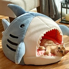 Shark Design Pet Bed For Dogs Cats For Sleeping Cosy Snug Soft Igloo Blue Large