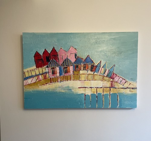 Beach hut oil painting - hut,
