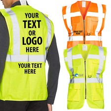 Hi Vis Personalised Zip Vest Custom Printed Executive ID Pocket Hi Viz Waistcoat