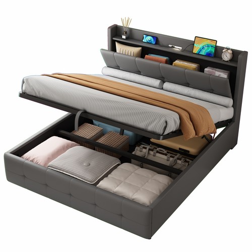 Grey 4ft6 double - ottoman, bed