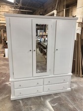 HANDMADE CAMBRIDGE TRIPLE MIRRORED SHELVED WARDROBE IN WHITE (NOT FLATPACKED)