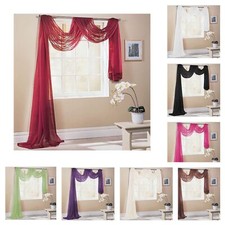 Contemporary Plain Voile Lightweight Transparent Sheer Window Scarf / Valance