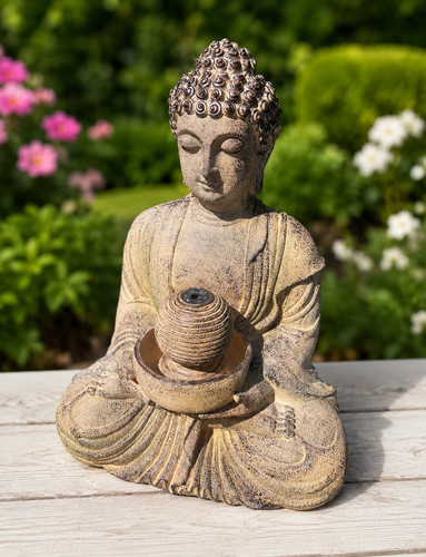 Solar buddha water fountain - water,