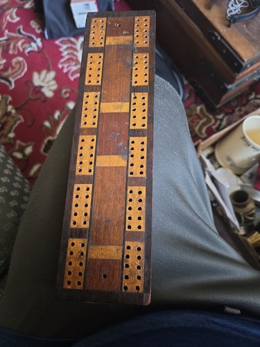 Antique inlaid wood cribbage - antique,