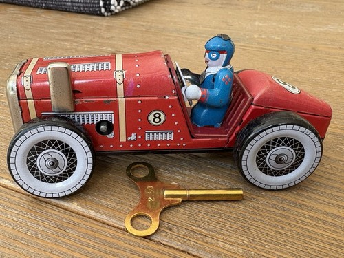Vtg clockwork tin toy racing - clockwork,
