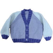 Hand Knitted, Purple and White Childrens Cardigan (0-3 Months)
