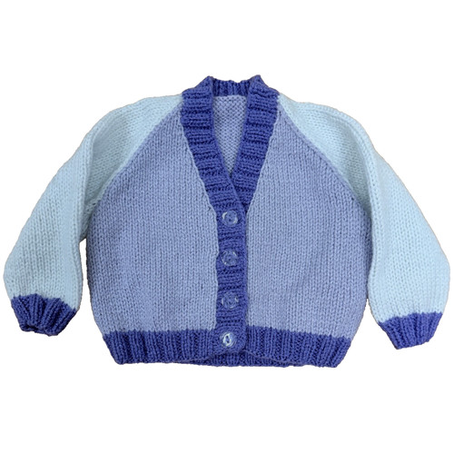 Hand knitted purple and - and, white