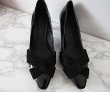 M&S Footglove shoes ladies size 5.5 Heels patent black wide fit leather shoes