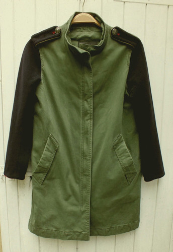 Zara khaki cotton coat with - khaki,