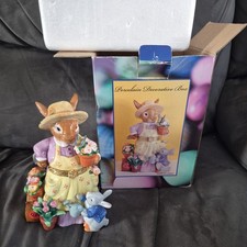 Easter Spring Bunnies Porcelain Decorative Hinged rabbit keepsake jewellery box 