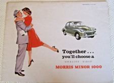 MORRIS MINOR 1000 SALOON, CONVERTIBLE & TRAVELLER BROCHURE. #H&E 59-77 12 PAGES.