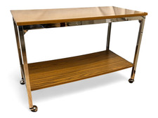 Mid Century Chrome & Teak Effect Side Table / Drinks Trolley on Castors 80cm