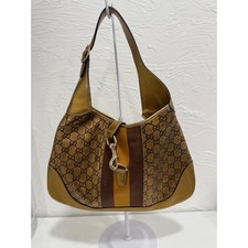 Gucci Leather GG Web Jackie O Bouvier Medium Hobo Shoulder Bag Gold Metallic