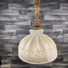 Vintage Large Pull Down Wooden Ceiling Light & Crochet Shade Boho Retro Lamp