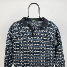 Vintage Canda Knit 100% Shetland Wool Cardigan Sweater 38 Blue