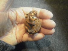 Hand carved wood netsuke Rat /