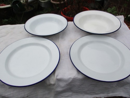 Vintage white blue enamel - &,