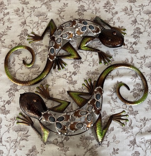 Pair large metal gecko - pair, lizard