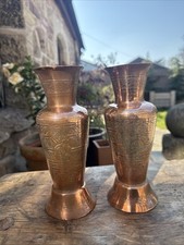 Antique Pair Copper Vase Urns Islamic Syrian Planters Nice Patina SEE INFO