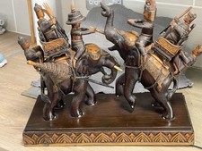 Vintage Thai Carved Wood Fighting Elephants With Riders Large Statement Piece