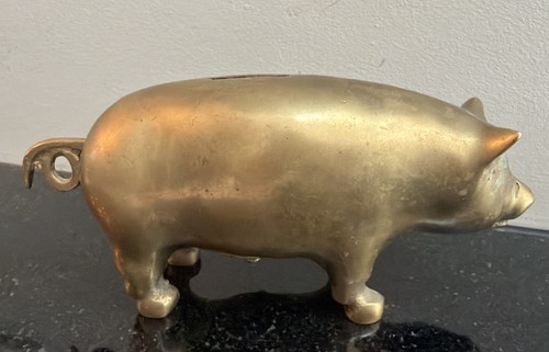Brass vintage pig piggy bank - vintage,