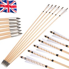 12X 32" Wooden Arrows 5" Feathers Traditional Bow Longbow Archery Target Hunting
