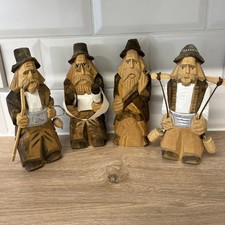 Vintage Carved Wooden Men Figures German Style Folk Art Sculpture Treen Set Of 4