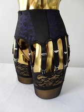 Lrg-XL 14 Strap Navy Blue Lycra Blk Lace Designer Retro Burlesque Suspender Belt