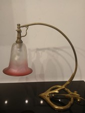 Vintage 1890s W.A.S Benson Arts & Crafts lamp original Cranberry Coloured shade.