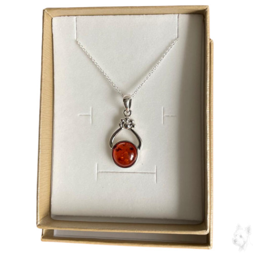 Sterling silver amber pendant - silver,