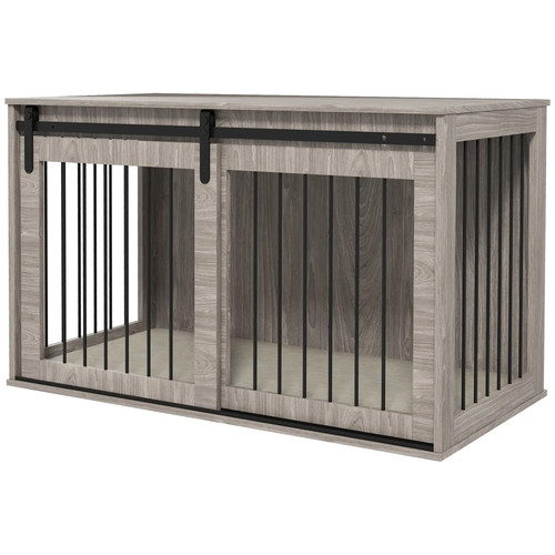 Brown wood effect dog crate - effect,