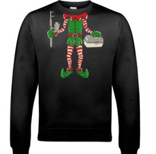 Fishing Elf Mens Funny Xmas Sweatshirt Gift Fisherman Fish Top Rod Reel Fly Carp