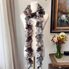 Handmade Ruffle Knit Scarf – Neutral Ombre